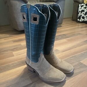 Green and Tan Rough Out Boots